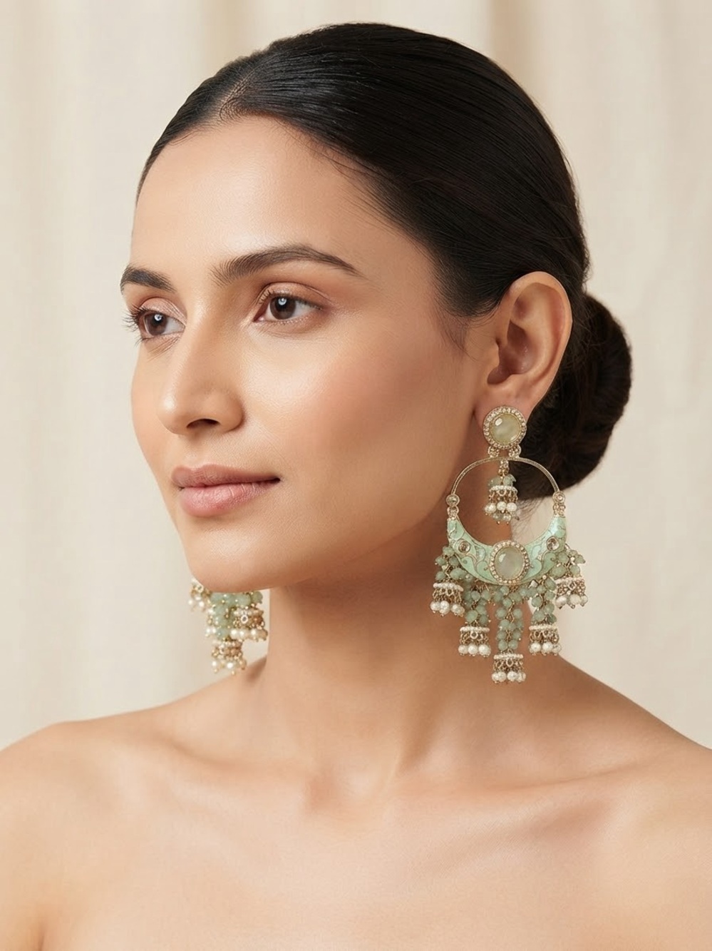 Mint Green Statement Chandbali Earrings - Women Jewelry